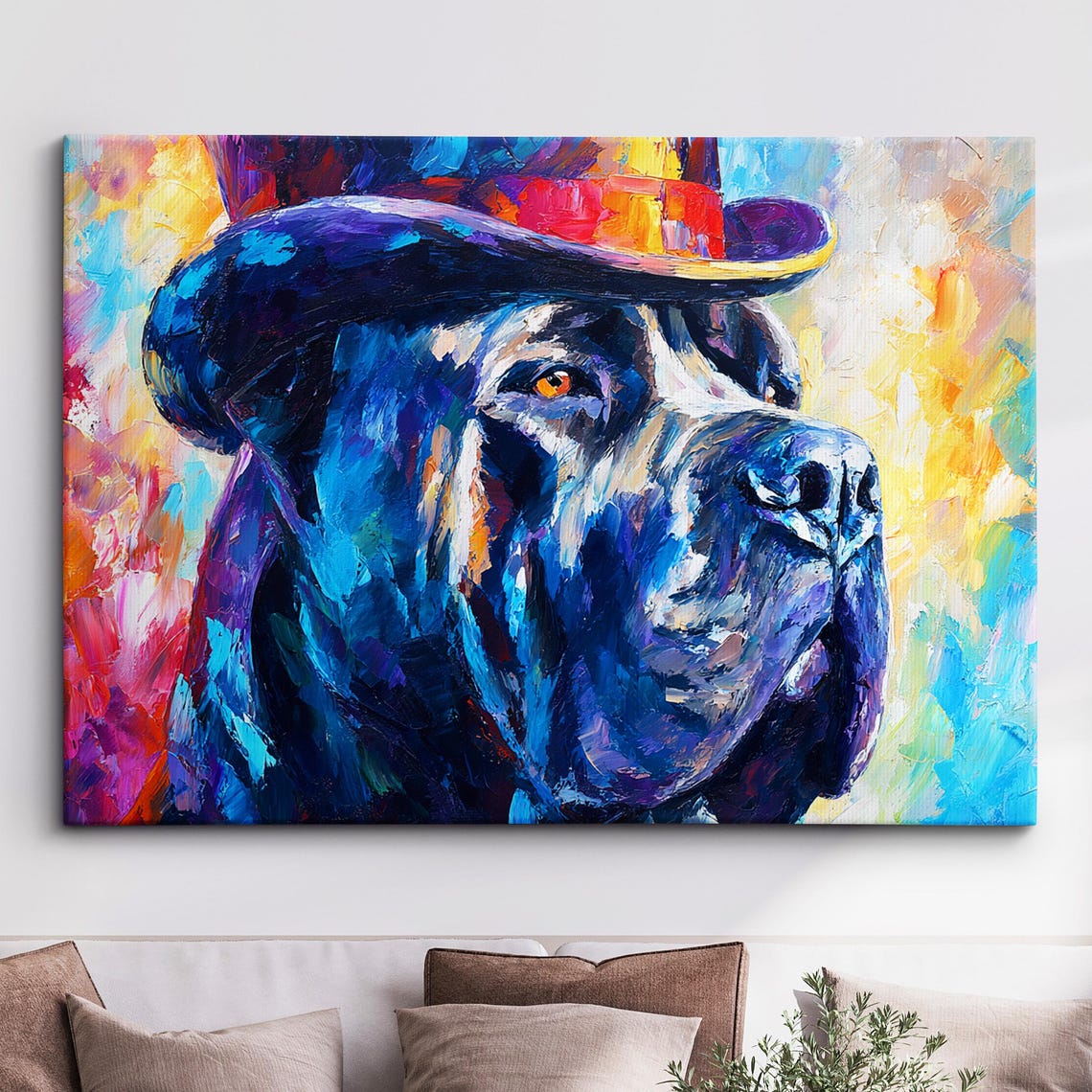 Cocker Spaniel In A Top Hat Animal Abstract Oil Painting Splatter Style Wall Art Framed Canvas Poster Print Home Office Room Decor