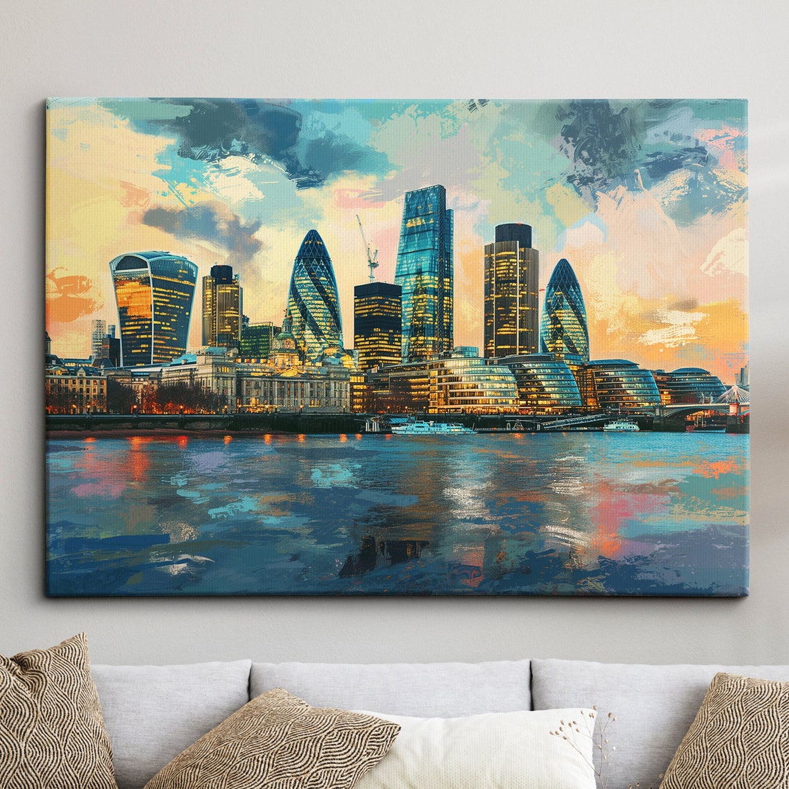 London Big Ben River Red Bus Europe Landmark Oil Painting Watercolor Wall Art Framed Canvas Poster Print Homeoffice Room Decor Gifts