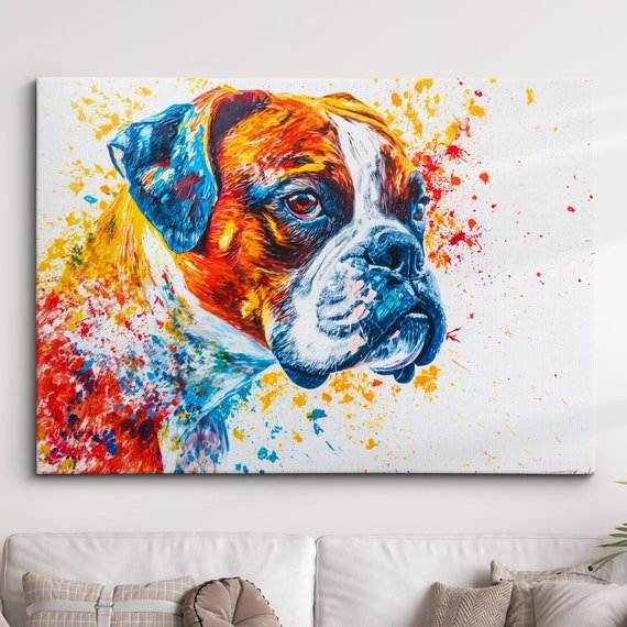Colorful Boxer Dog Pet Abstract Modern Oil Painting Wall Art Framed Canvas Poster Print Home Kitchen Office Room Decor Gifts