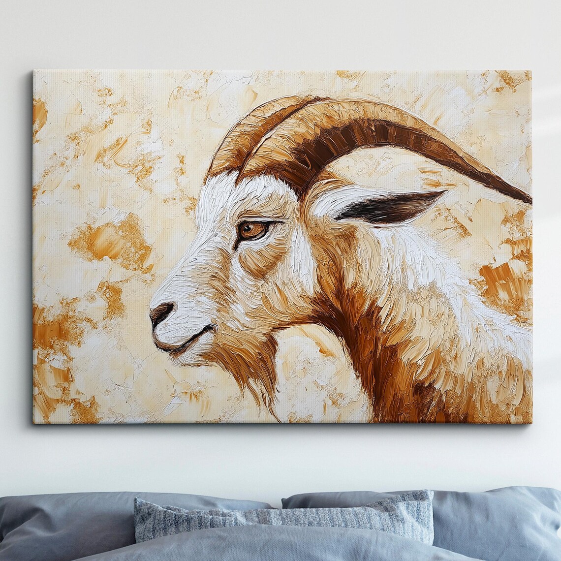 Mountain Goat Head Profile Oil Painting Impasto Portrait Poster