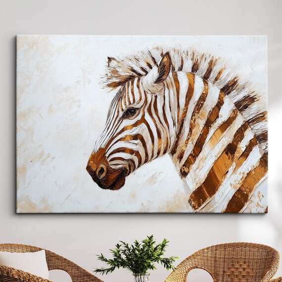 Gold Zebra Animal Abstract Oil Painting Colourful Print Splat Style Wall Art Framed Canvas Poster Homeoffice Room Decor Gifts