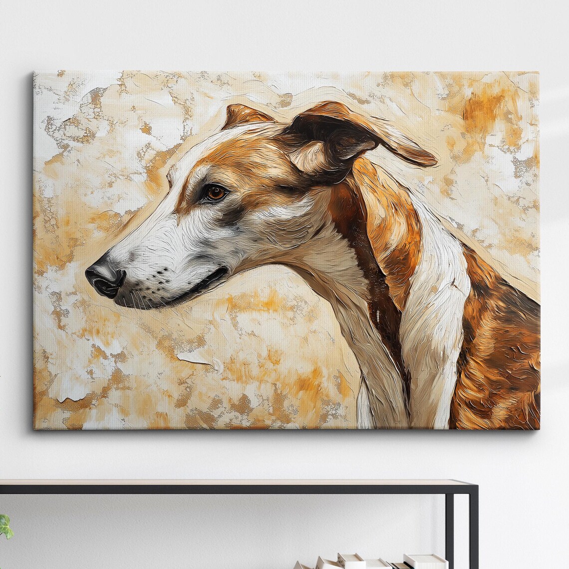 Greyhound Elegant Portrait Warm Abstract Oil Painting Dog Art Print