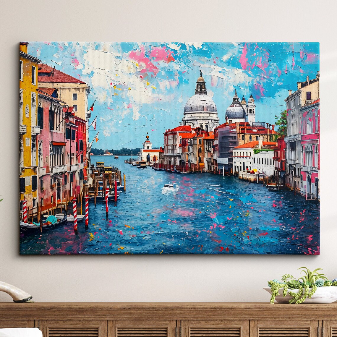 Venice Grand Canal Colorful Impasto Oil Painting With Domes Poster