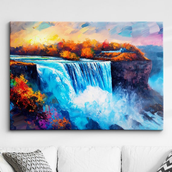 Waterfall Modern Oil Abstract Painting Wall Art Natural Landscape Framed Canvas Poster Print Home Kitchen Office Room Decor Gifts