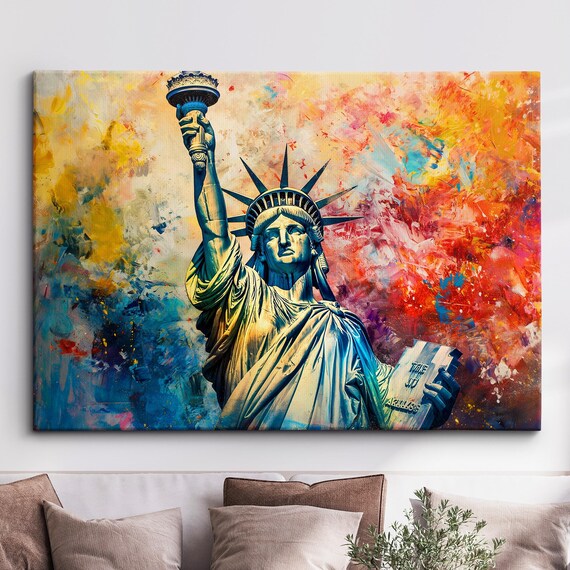 Statue of Liberty Torch Raised Close Up Vibrant Canvas Painting Poster