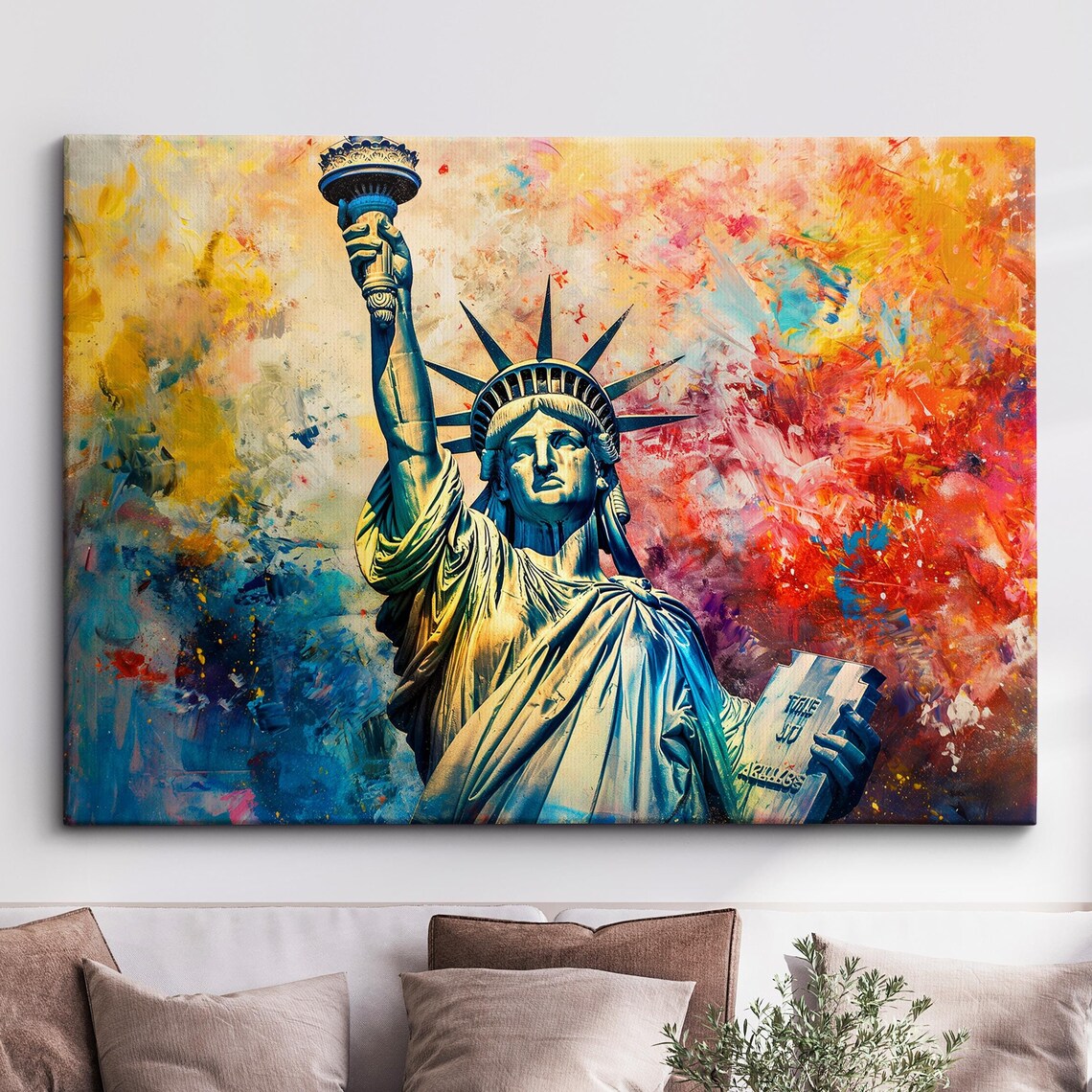 Statue of Liberty Torch Raised Close Up Vibrant Canvas Painting Poster