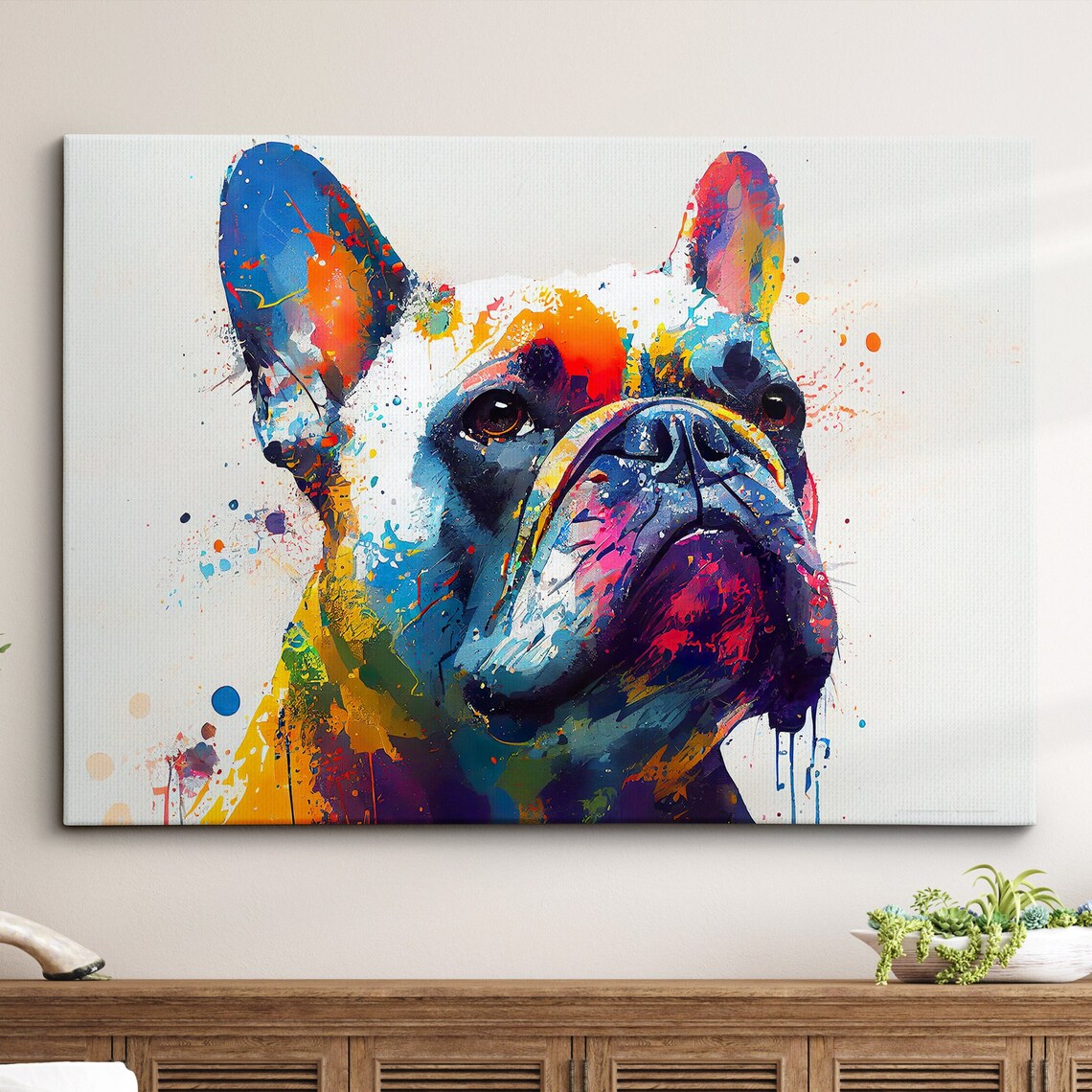 French Bulldog Oil Painting Art Print, Abstract Modern