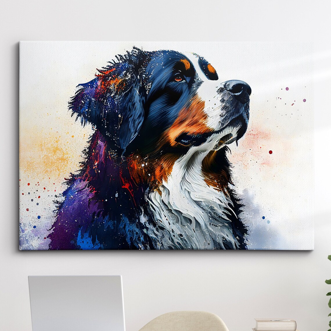 Bernese Mountain Dog Abstract Oil Painting, Modern Decor