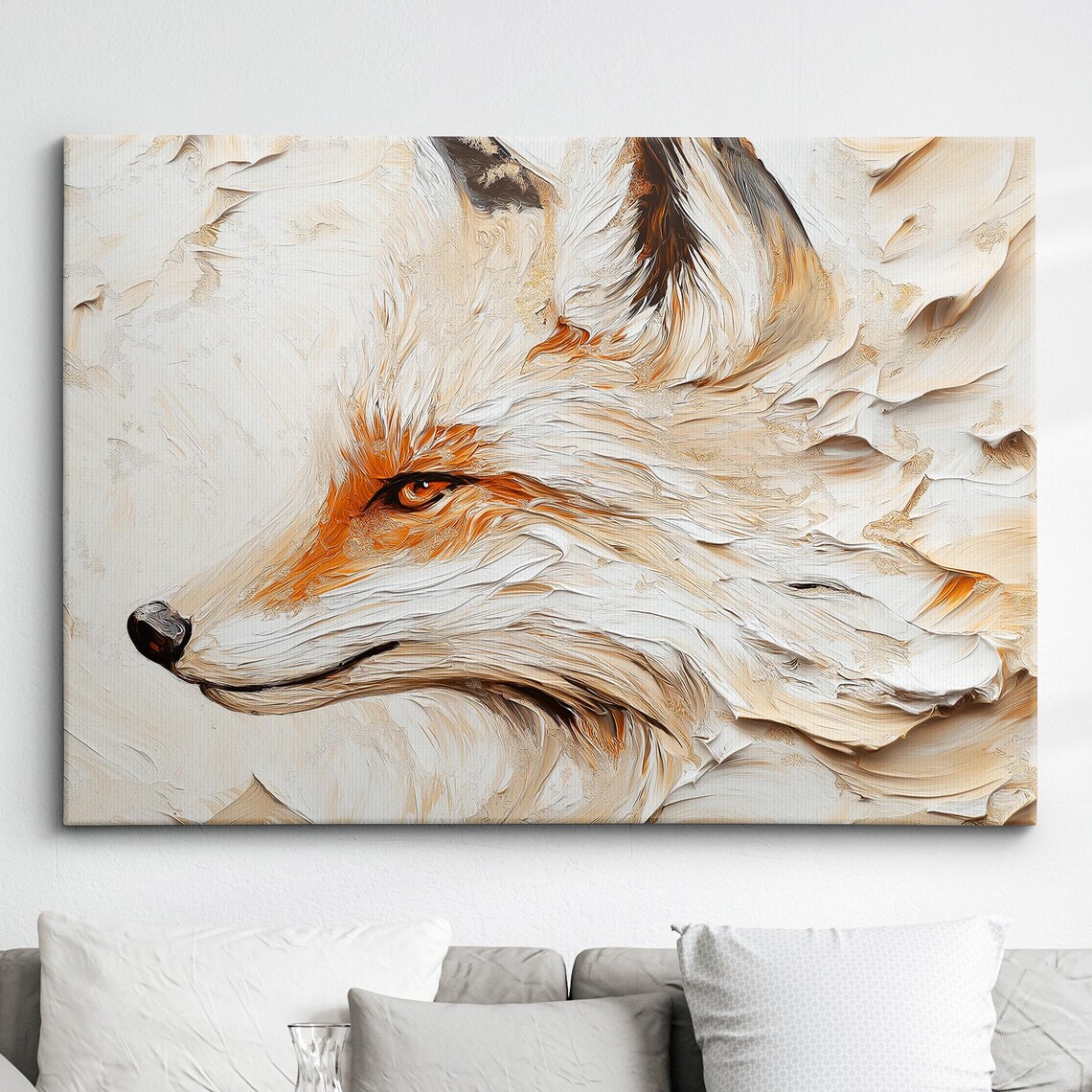 White Fox Impasto Oil Painting Textured Woodland Wildlife Poster