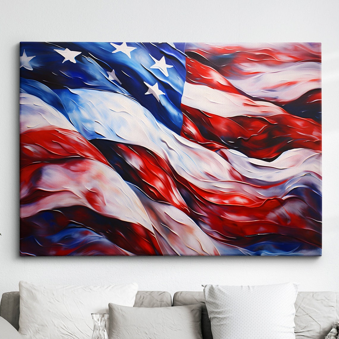 United States Of America Flag Usa Patriot Oil Painting Style Wall Art Framed Calming Canvas Poster Print Homeoffice Room Decor Gifts