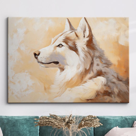 Minimalistic Siberian Husky Dog Pet Abstract Modern Oil Painting Wall Art Framed Canvas Poster Print Home Kitchen Living Room Decor Gift