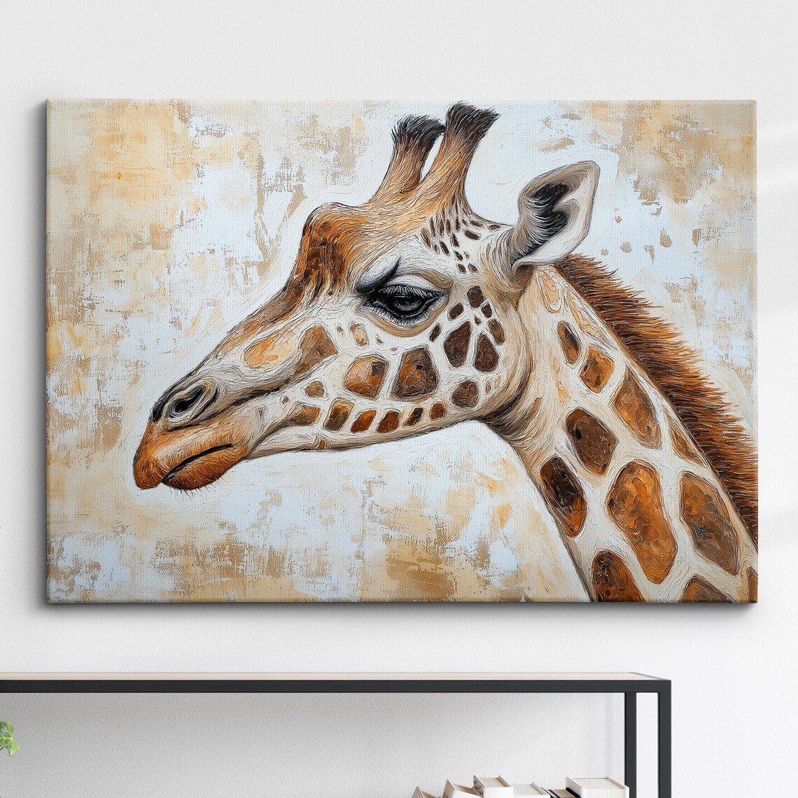 Giraffe Head Profile Oil Painting Impasto Animal Portrait Poster