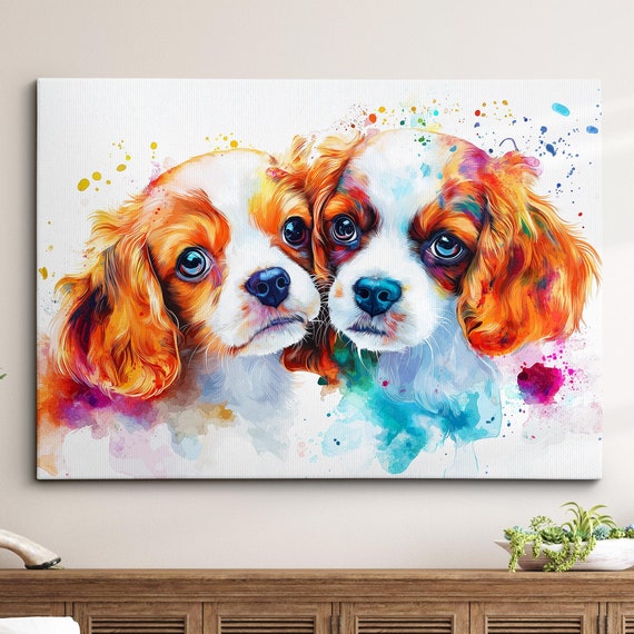 Cavalier King Charles Spaniels Abstract Paint Splash Dog Pet Wall Art Framed Canvas Poster Print Home Kitchen Office Room Decor