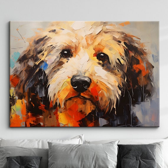 Colorful Cockapoo Dog Pet Abstract Modern Oil Painting Wall Art Framed Canvas Poster Print Home Kitchen Living Room Decor