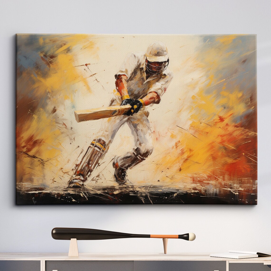 Cricket Player Abstract Oil Painting Poster Print