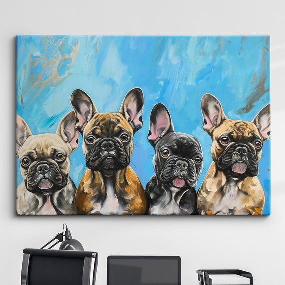 French Bulldogs On A Wall Dog Pet Abstract Modern Oil Painting Art Framed Canvas Poster Print Home Living Room Decor Gift Ideas