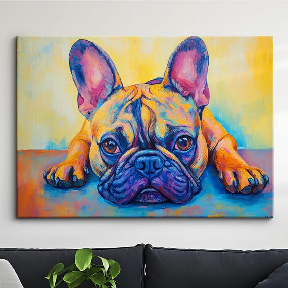 Colorful French Bulldog Abstract Modern Palette Oil Painting Wall Art Framed Canvas Poster Print Home Kitchen Office Room Decor Dad Dog Gift