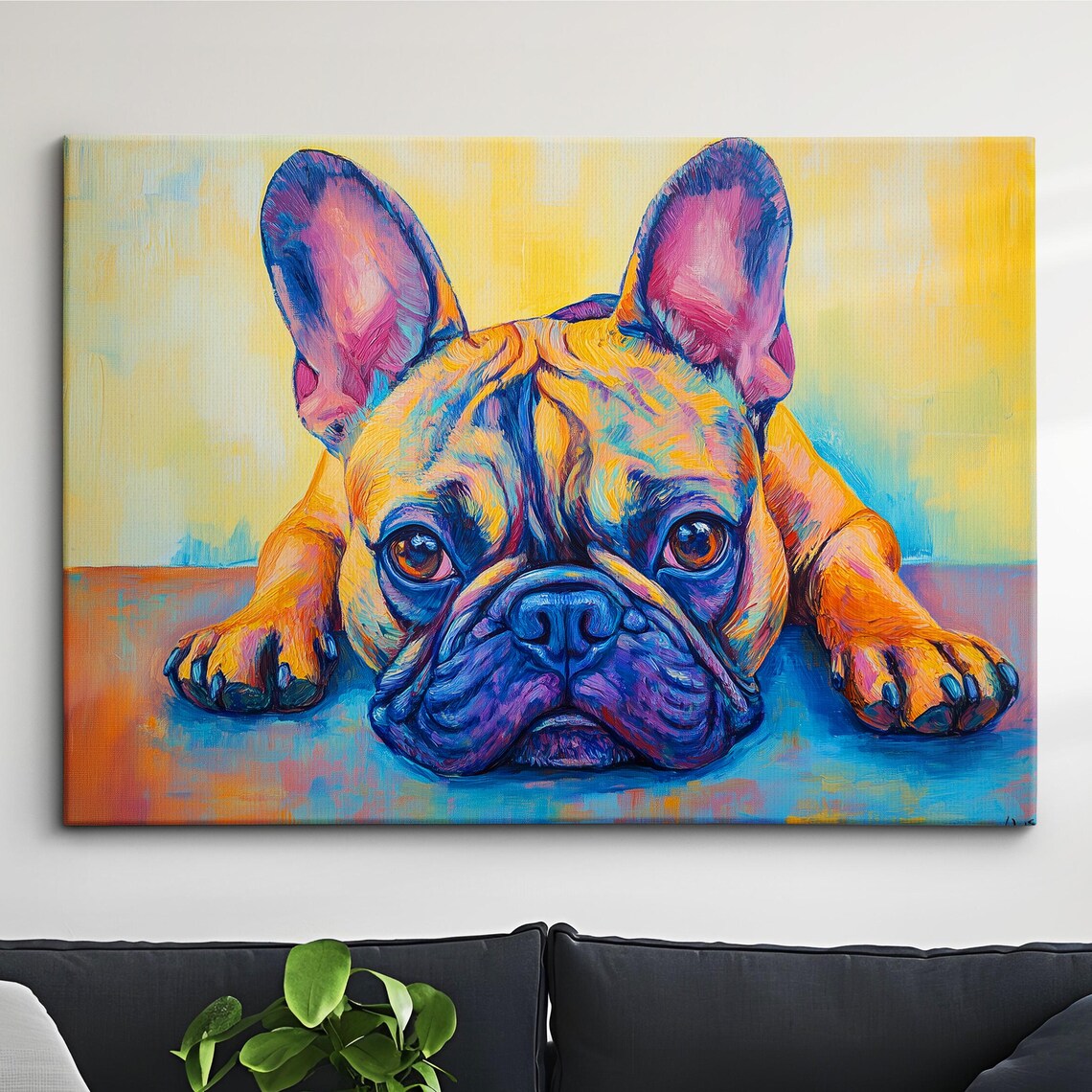 Golden French Bulldog Lying Head Resting Colorful Painted Dog Poster