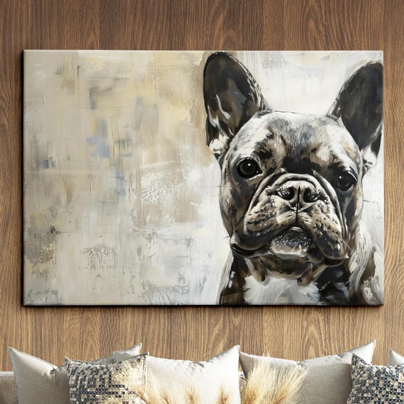 French Bulldog Palette Painting Dog Pet Abstract Modern Oil Wall Art Framed Canvas Poster Print Home Kitchen Office Room Decor Gifts