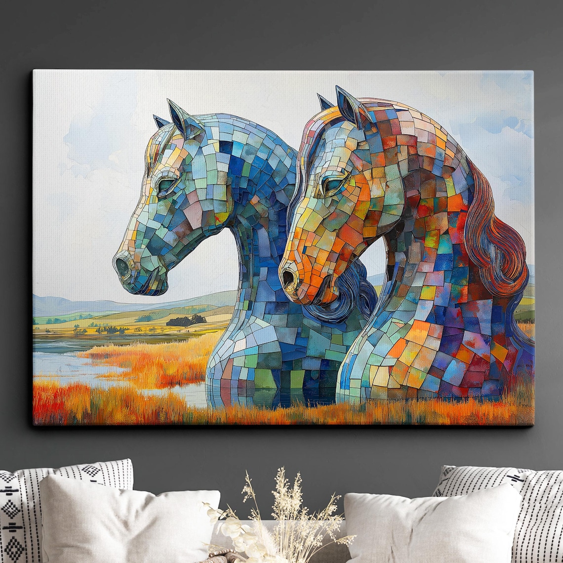The Kelpies Scottish Horse Mosaic Landmark Colorful Art Poster