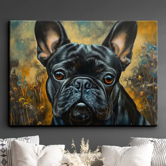 Colorful French Bulldog Abstract Modern Oil Painting Wall Art Framed Canvas Poster Print Home Kitchen Office Room Decor Dog Gift Ideas