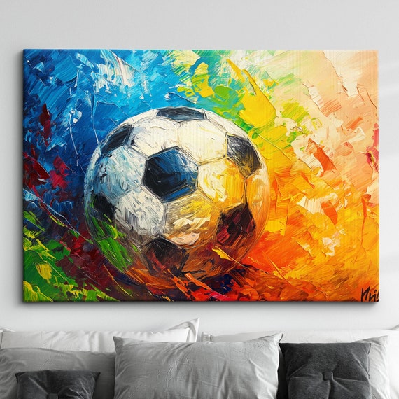 Football Abstract Oil Painting Sports Soccer Ball Wall Art Framed Canvas Poster Print Home Teen Childrens Bedroom Room Decor Idea Gifts