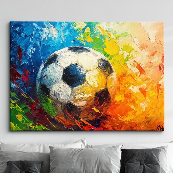 Soccer Ball Dynamic Abstract Palette Oil Painting Sports Wall Art