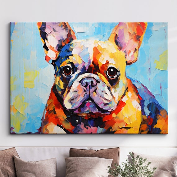 Colorful French Bulldog Dog Pet Abstract Modern Oil Painting Wall Art Framed Canvas Poster Print Home Kitchen Living Room Decor Gift