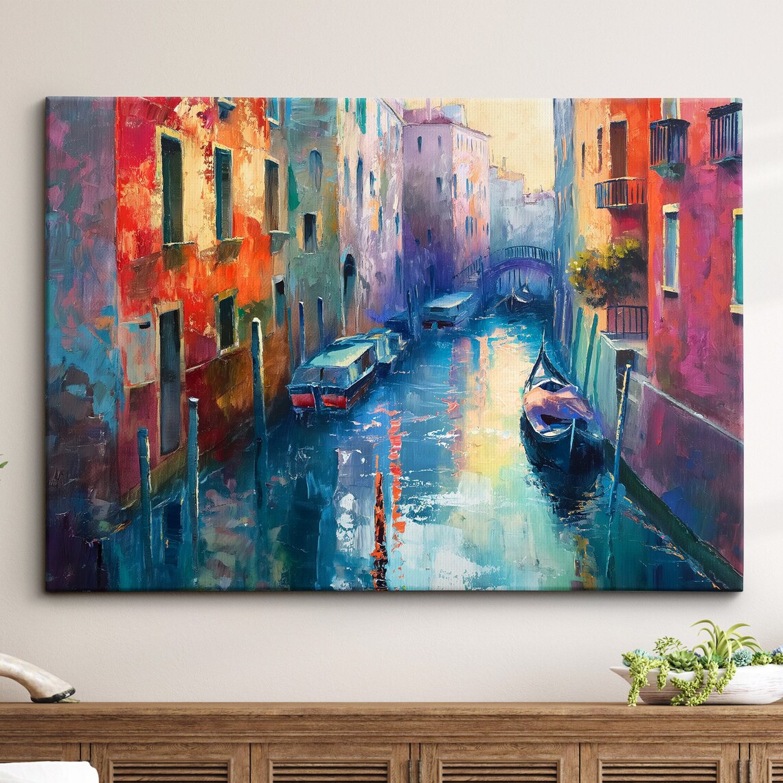 Venice Italy Grand Canal Gondola Colorful Oil Painting Art Poster