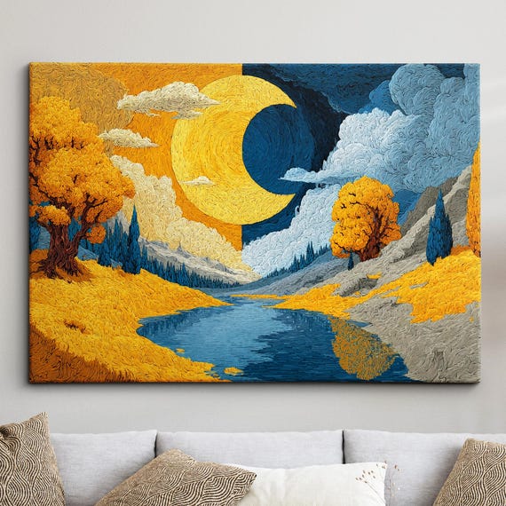 Modern Abstract Painting Sunset Minimalist Oil Wall Art Framed Canvas Poster Print Home Living Room Decor Gift Ideas