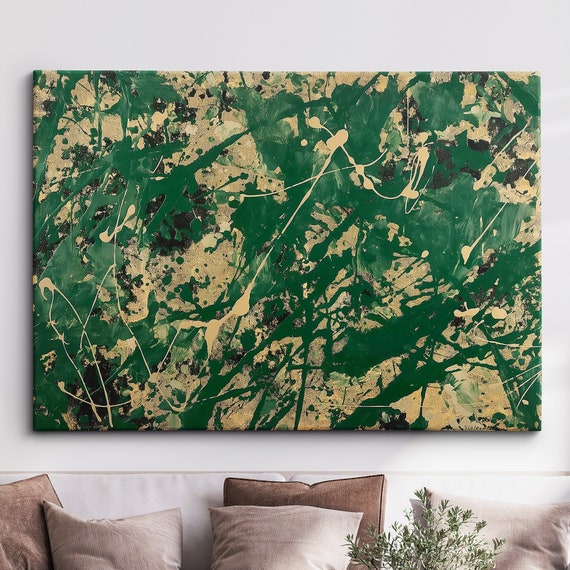 Modern Abstract Green Yellow Free Form Exhibition Oil Painting Wall Art Framed Canvas Poster Print Home Living Room Decor