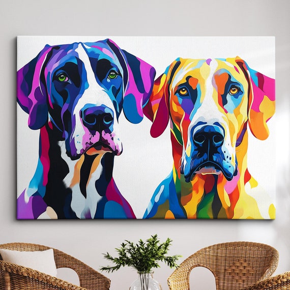 Great Danes Pose Abstract Dog Pet Animal Painting Splatter Wall Art Framed Canvas Poster Print Home Kitchen Office Room Decor Gifts