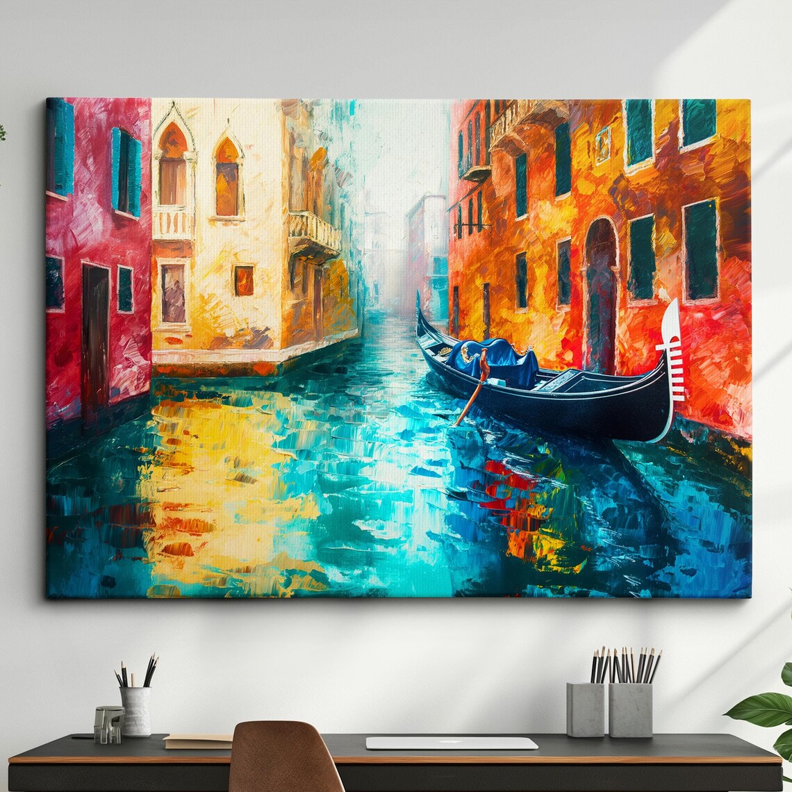 Venice Canal Single Gondola Oil Painting Impressionist Poster