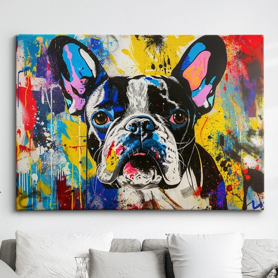 Colorful French Bulldog Dog Pet Abstract Modern Oil Painting Wall Art Framed Canvas Poster Print Home Kitchen Office Room Decor Gifts