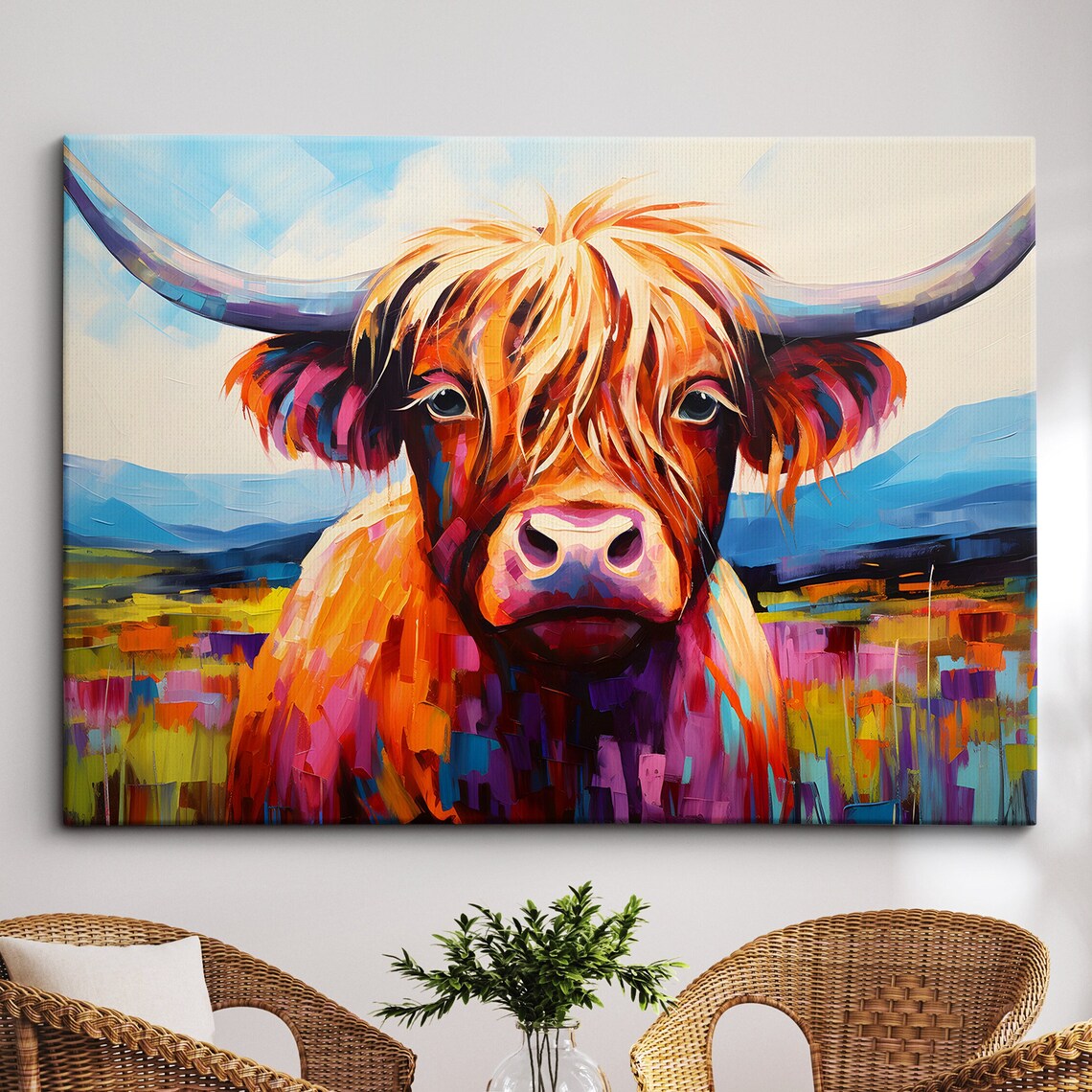 Highland Cow Abstract Oil Painting Art Print