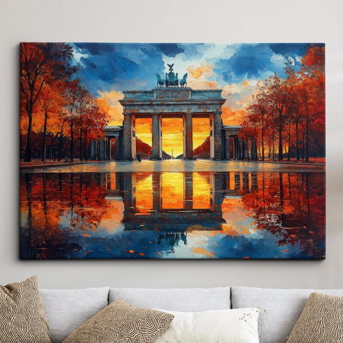 Brandenburg Gate Autumn Sunset Oil Painting Landmark Art Poster