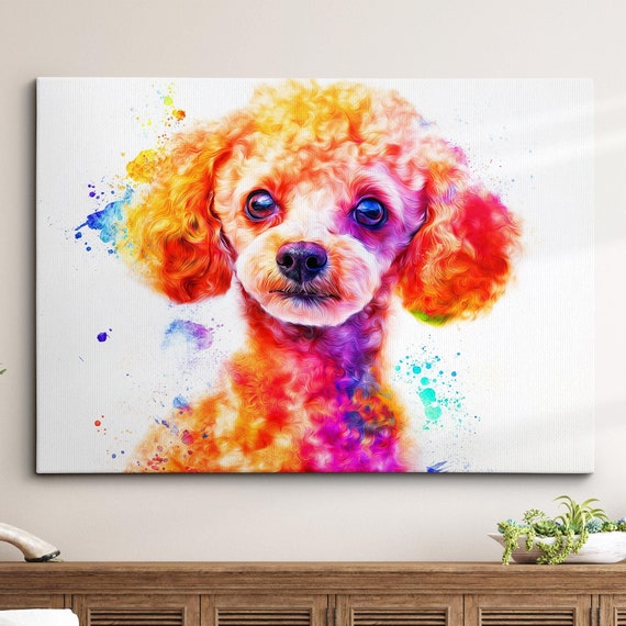 Poodle Puppy Abstract Dog Pet Animal Painting Splatter Wall Art Framed Canvas Poster Print Home Kitchen Office Room Decor Family Gifts