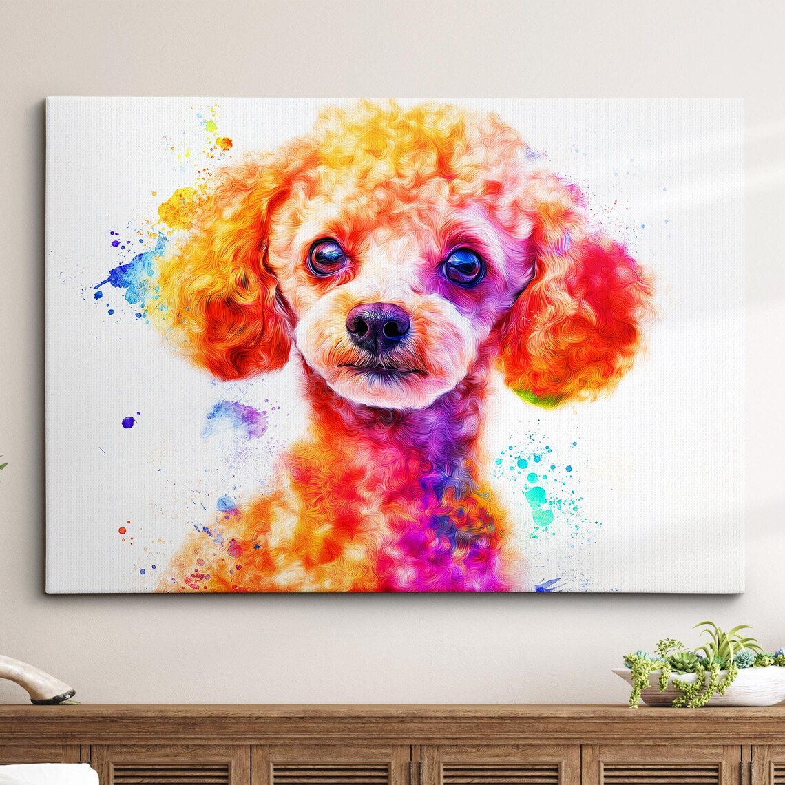 Fiery Orange Poodle Puppy Portrait Watercolor Splatter Poster