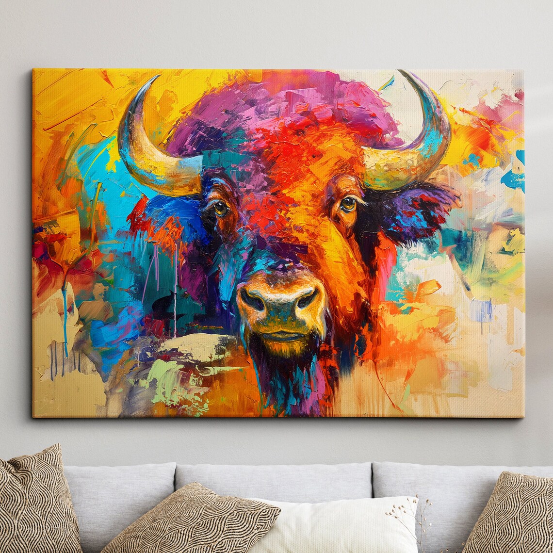 Colorful Buffalo Bison Portrait Vivid Paint Splatter Art Poster