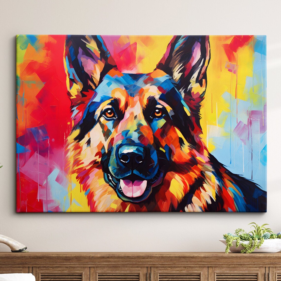 German Shepherd Dog Portrait Abstract Oil Painting Pet Art Poster