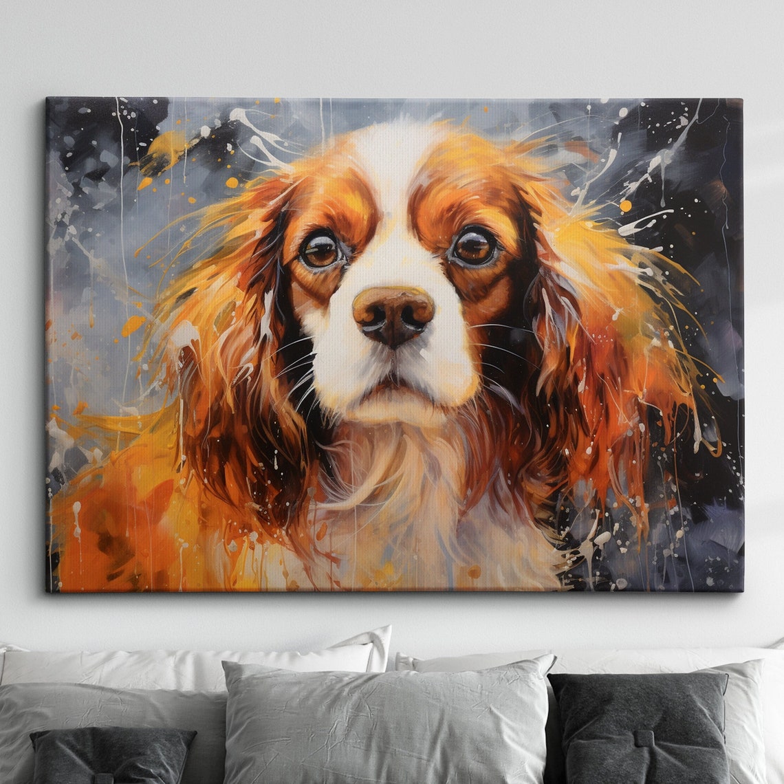 Cavalier King Charles Spaniel Crown Dog Pet Abstract Modern Painting Wall Art Framed Canvas Poster Print Home Kitchen Office Room Decor