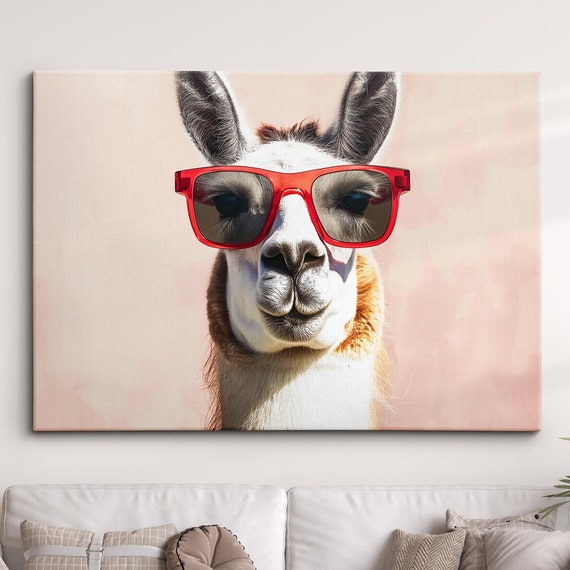 Colorful Llama Glasses Animal Abstract Oil Painting Paint Splatter Style Wall Art Framed Canvas Poster Print Home Living Room Decor Fun Gift