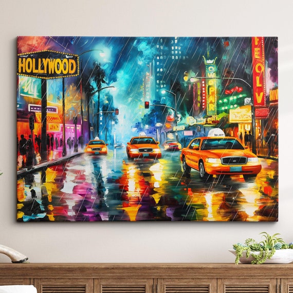Abstract Los Angeles Hollywood Street Oil Painting Wall Art Framed Calming Canvas Poster Print Homeoffice Room Decor Gifts