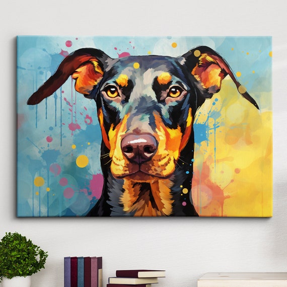 Colorful Dobermann Dog Pet Abstract Modern Oil Painting Wall Art Framed Canvas Poster Print Home Kitchen Office Room Decor Gifts