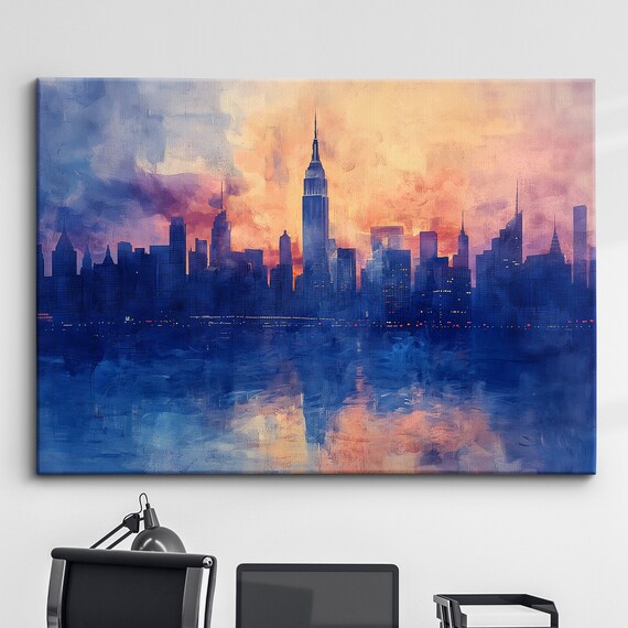 New York City Empire State Blue Dusk Skyline Reflection Poster