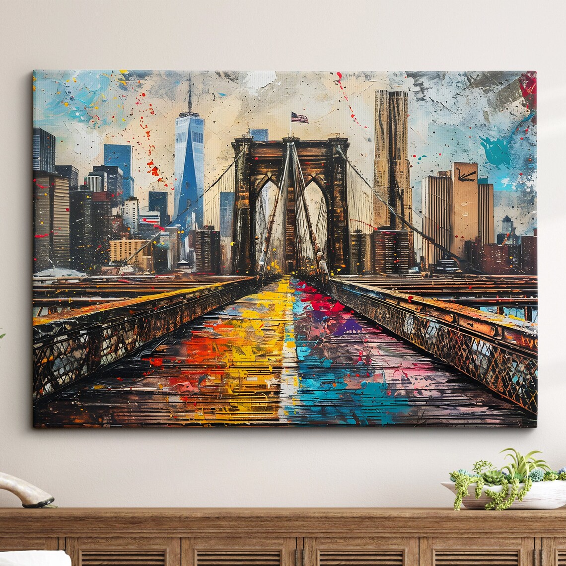 Brooklyn Bridge New York City Oil Painting Style Art Print