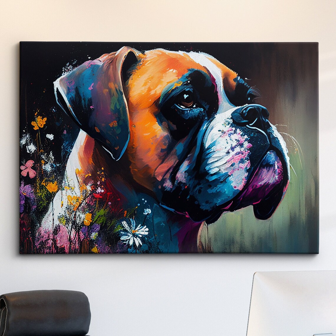 Boxer Dog Floral Colorful Pop Art Pet Lover Portrait Animal Poster