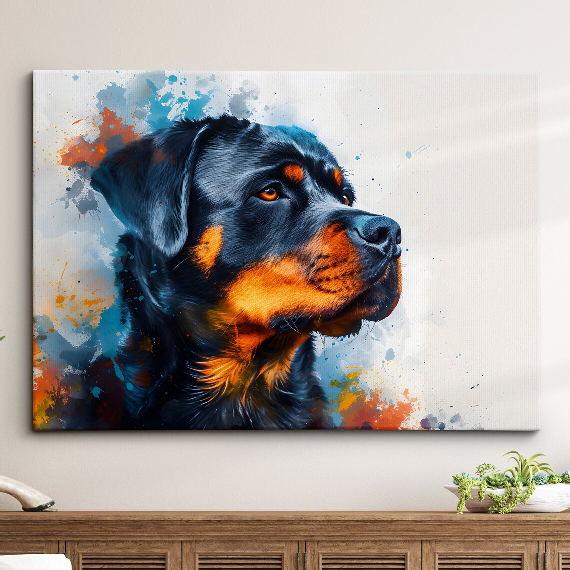 Rottweiler Dog Abstract Modern Oil Painting Art Print