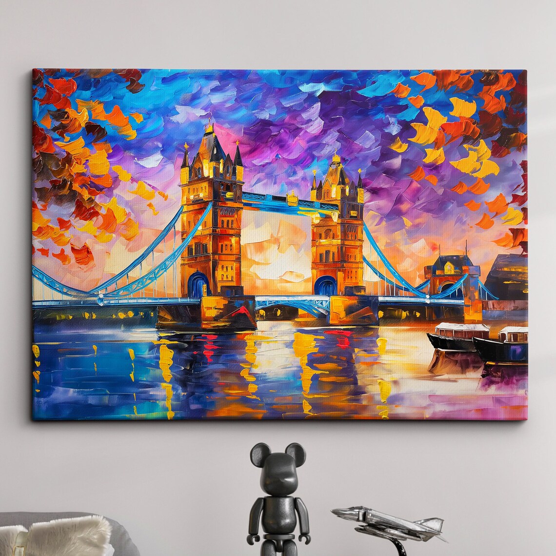 London Tower Bridge Sunset Oil Painting Style European Landmark Poster
