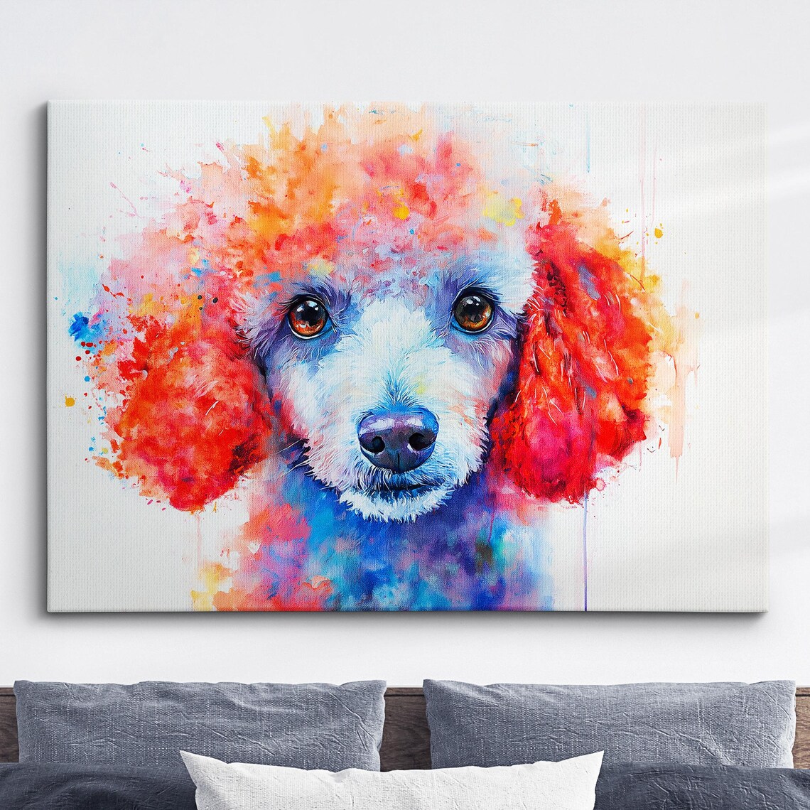 Red And Blue Poodle Portrait Watercolor Splash Painting Poster